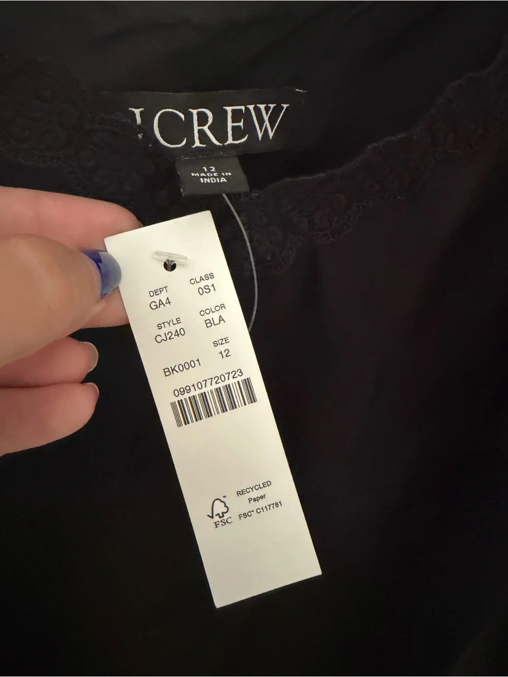 J. Crew Black Lace-Trim Slip Dress